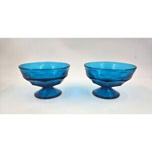 Set of 2 VTG Viking Georgian Glass Blue Bluenique Dessert Ice Cream Sherbet Bowl